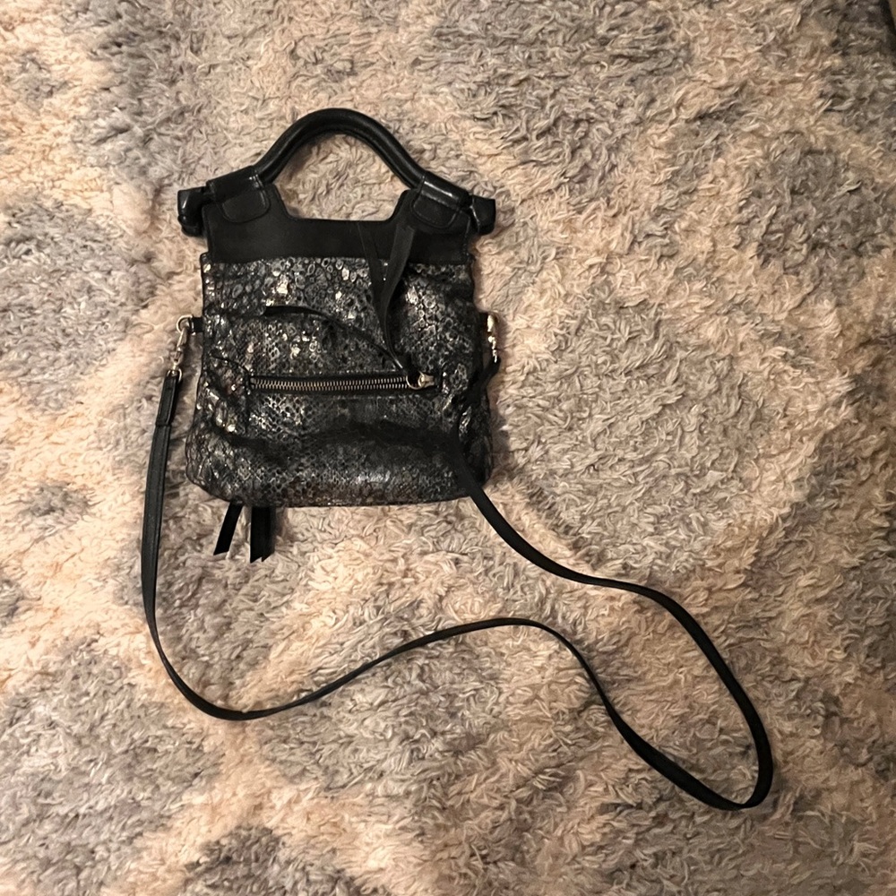 Black Textured Leather Crossbody Bag
